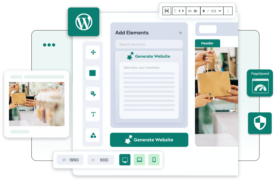 AI website builder creating WordPress site on OBHost Business Hosting